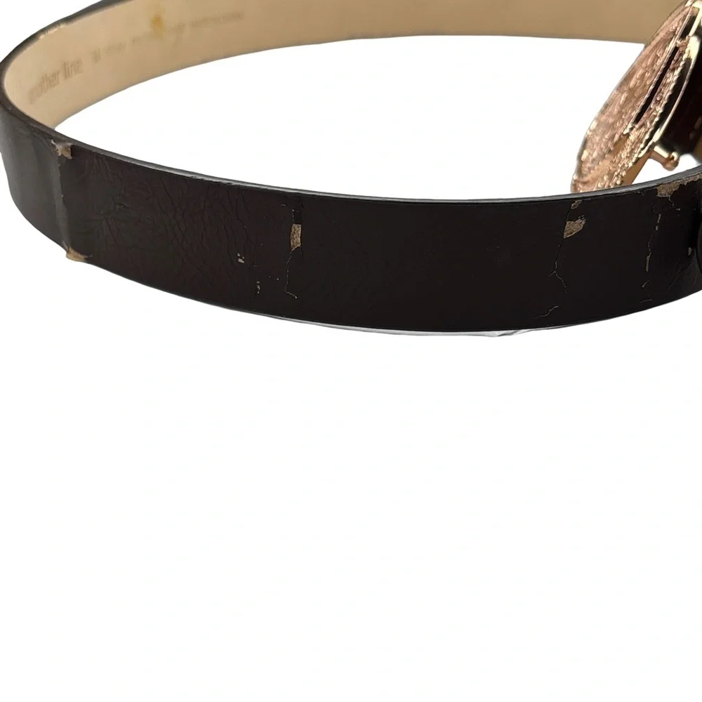 Elegant Brown Belt with Gold Metal Heart Buckle Medium